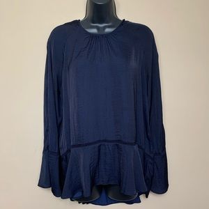 Mossimo Navy Blue Ruffle Flounce Sleeve Blouse